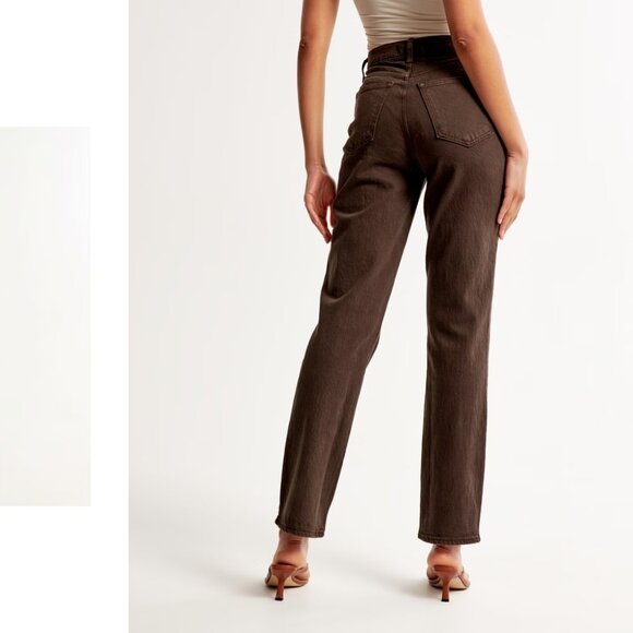 NWT ABERCROMBIE & FITCH ultra high rise the 90s straight jeans in brown (6R/28) - Picture 4 of 6